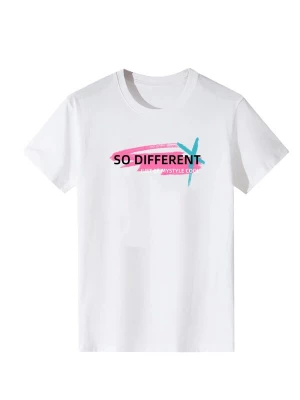 Foto van product LapaPlus Shirt 'Women Pink & Cyan Brush Stroke Slogan Print T-Shirt' wit