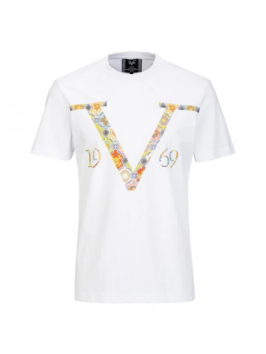 Foto van product 19V69 ITALIA Shirt 'Rafael Baroque' duifblauw / geel / wit