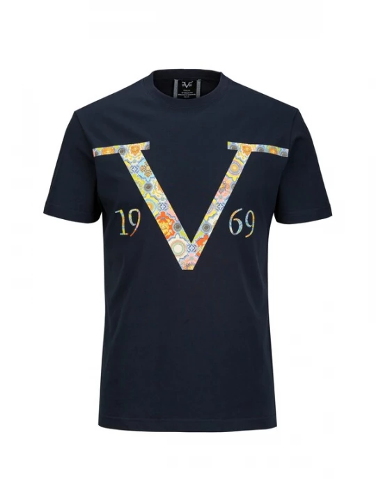 Foto van product 19V69 ITALIA Shirt 'Rafael Baroque' navy / lichtblauw / geel / oranje