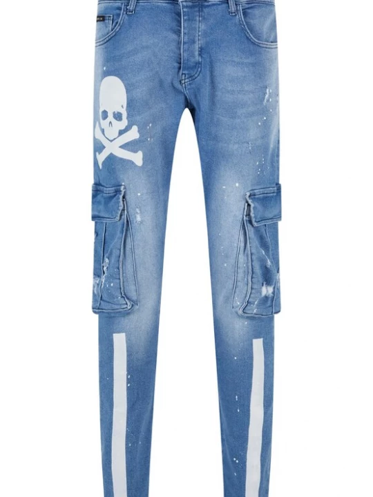 Foto van product 2Y Premium Cargojeans blauw denim / wit