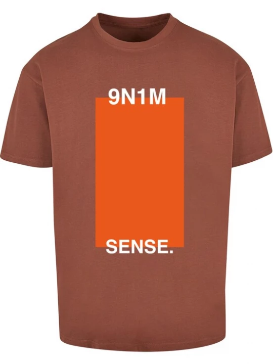 Foto van product 9N1M SENSE Shirt 'Orange Square 2' kastanjebruin / oranje / wit