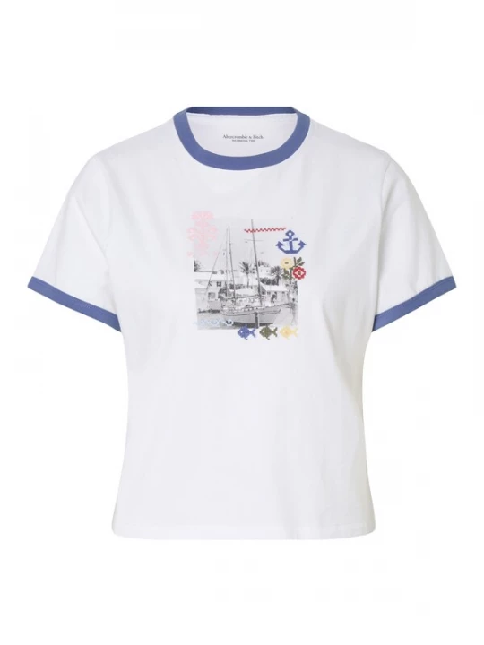 Foto van product Abercrombie & Fitch Shirt 'COASTAL BEATNIK SKIMMING BOAT' olijfgroen / rosa / zwart / wit