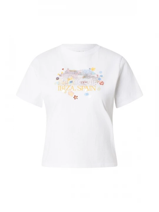 Foto van product Abercrombie & Fitch Shirt ' SKIMMING IBIZA CITYSCAPE' blauw / geel / pink / wit