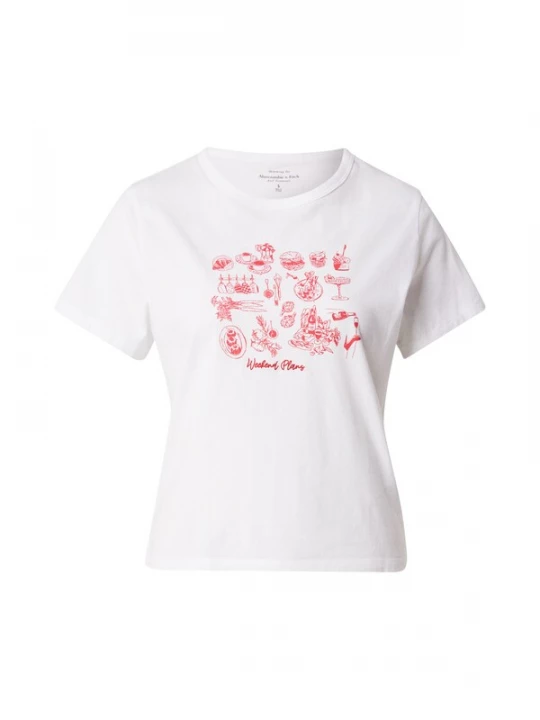 Foto van product Abercrombie & Fitch Shirt 'WEEKEND PLANS' rood / wit