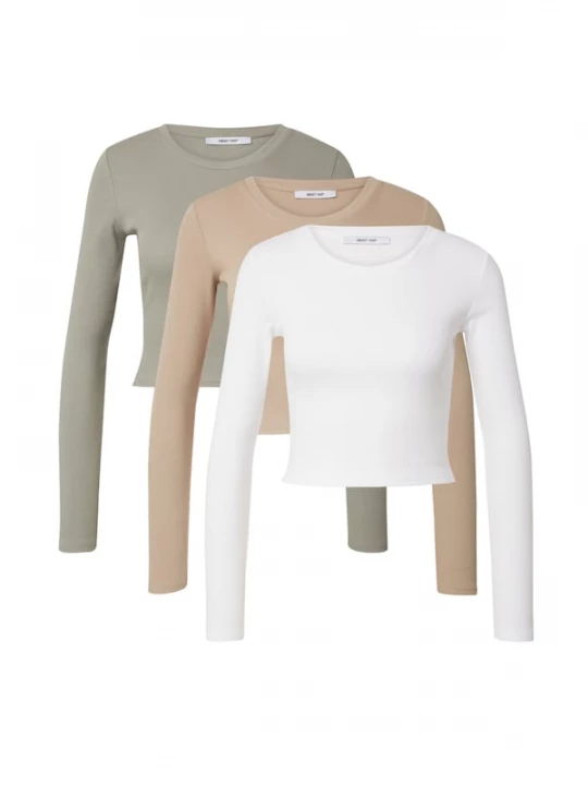 Foto van product ABOUT YOU Shirt 'Loretta' beige gemêleerd / lichtgroen / wit