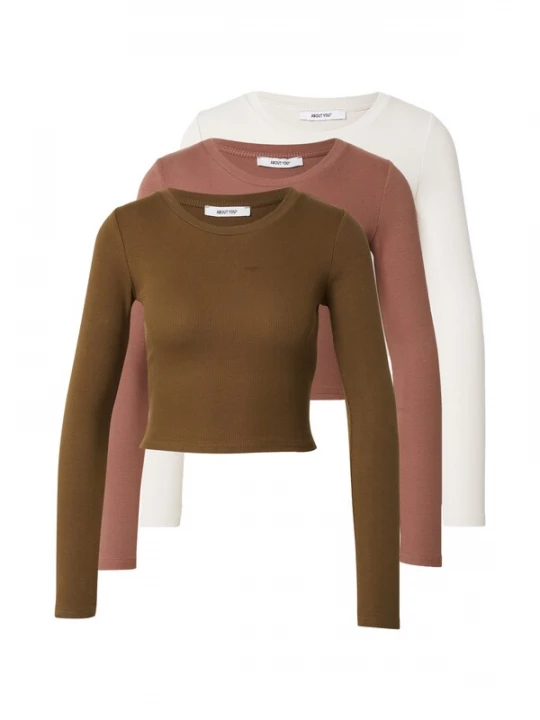 Foto van product ABOUT YOU Shirt 'Loretta' crème / roestbruin / olijfgroen