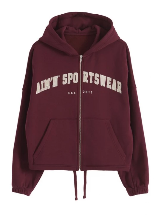 Foto van product Aim'n Sportief sweatvest 'Varsity' beige / wijnrood / wit AIMN