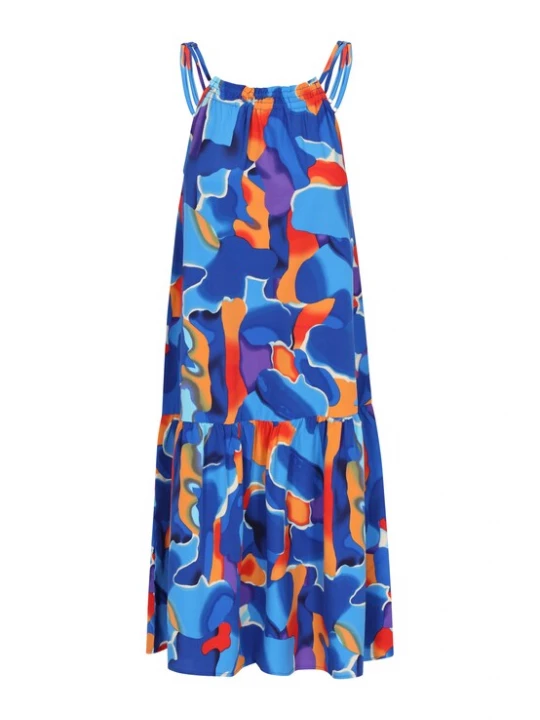 Foto van product aleida Zomerjurk donkerblauw / oranje / rood / wit