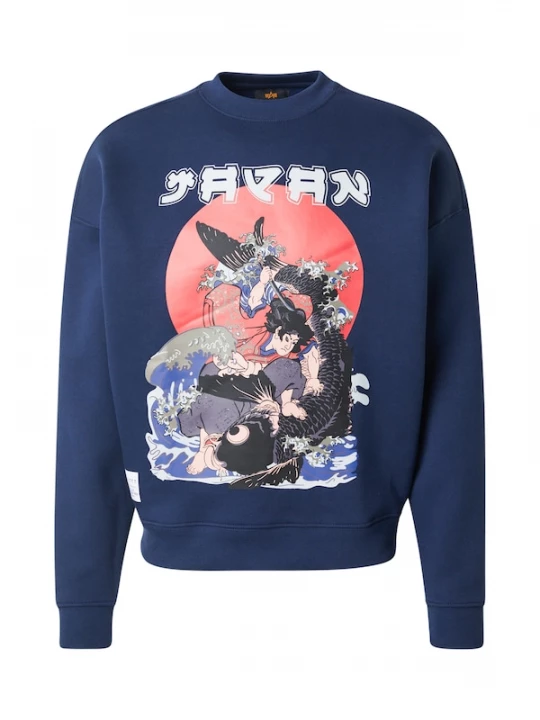 Foto van product ALPHA INDUSTRIES Sweatshirt 'Japan Warrior' navy / grijs / rood / zwart