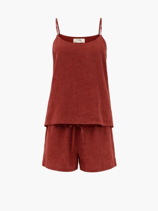 Foto van product AmourLinen Pyjama 'Night Owl' roestbruin