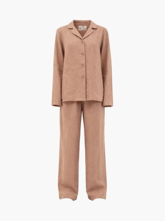 Foto van product AmourLinen Pyjama 'Nightly' lichtbruin