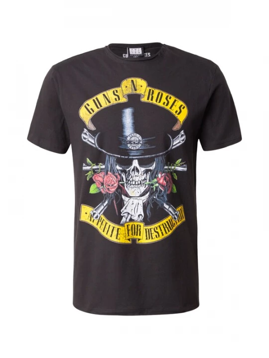 Foto van product AMPLIFIED Shirt 'GUNS N ROSES - TOP HAT SKULL' geel / grasgroen / zwart / offwhite