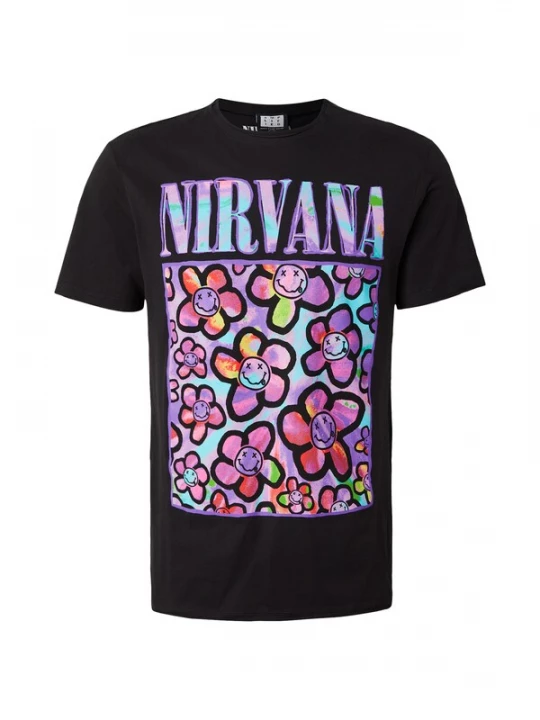 Foto van product AMPLIFIED Shirt 'NIRVANA - NEON FLOWERS' gemengde kleuren / zwart