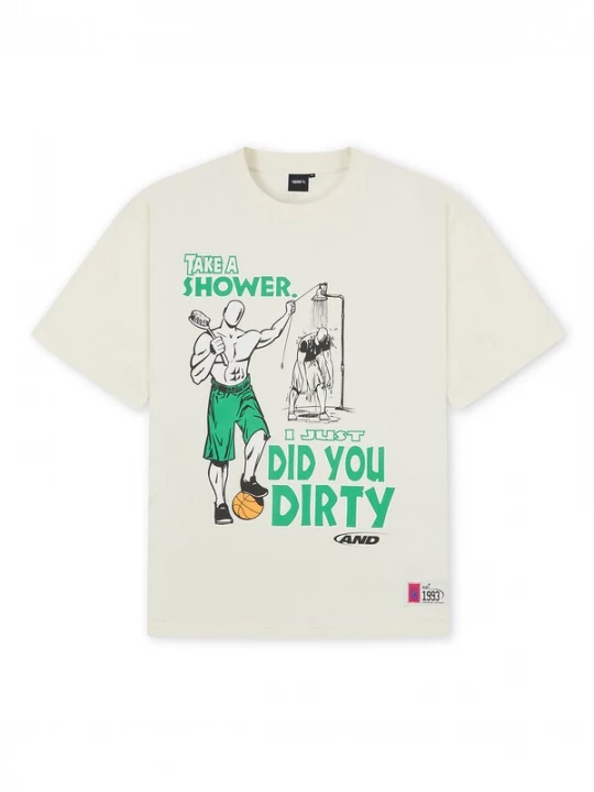Foto van product AND1 Shirt 'Did You Dirty Trash Talk' ecru / geel / groen / zwart