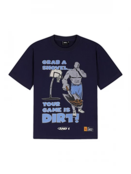 Foto van product AND1 Shirt 'Grab a Shovel' marine / royal blue / koningsblauw / grijs / wit