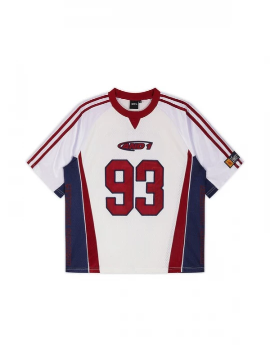 Foto van product AND1 Shirt 'Respect The Game' ecru / donkerblauw / wijnrood / wit