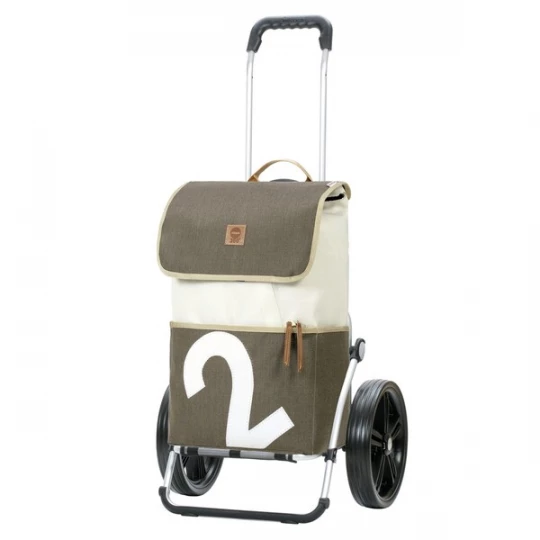 Foto van product Andersen Shopper Trolley 'Mole' lichtbeige / olijfgroen / wit