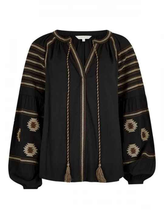 Foto van product Apricot Blouse 'Aztec Embroidered' beige / zwart