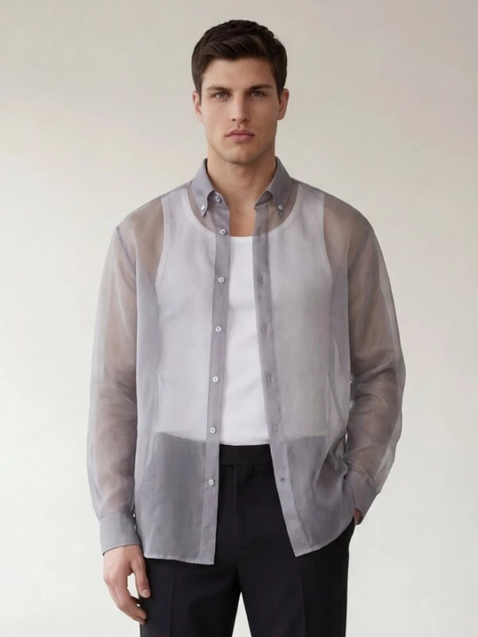 Foto van product ARMIE Overhemd 'The Jacob Organza Overshirt' grijs