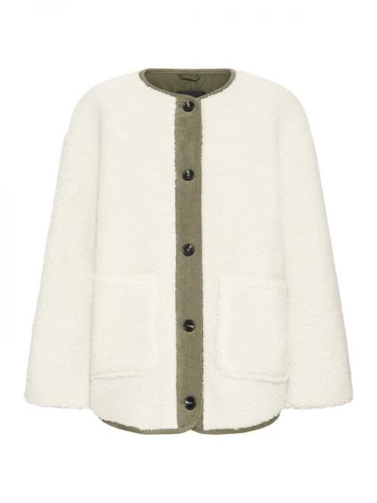 Foto van product b.young Tussenjas 'PILE' beige / olijfgroen