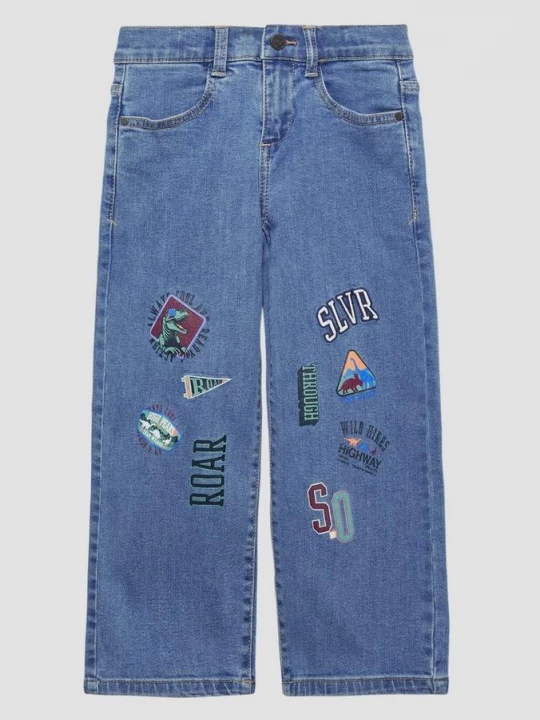 Foto van product Baggy jeans / relaxed fit / mid rise / wijde pijp / met borduursel en print s.Oliver blauw