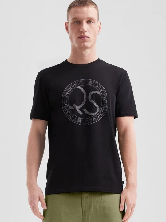 Foto van product Basic T-shirt met ronde hals en frontprint QS zwart