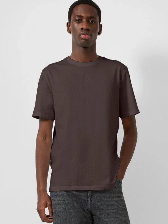 Foto van product Basic T-shirt met ronde hals en logoprint QS bruin