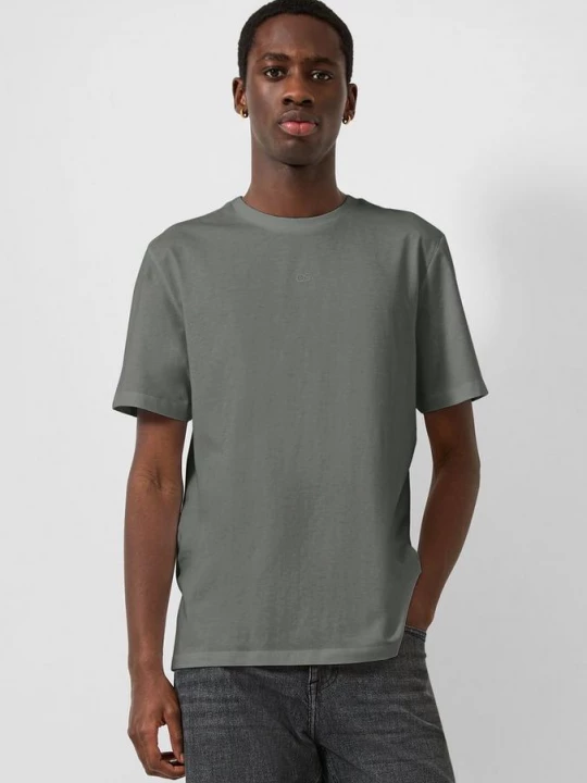 Foto van product Basic T-shirt met ronde hals en logoprint QS grijs