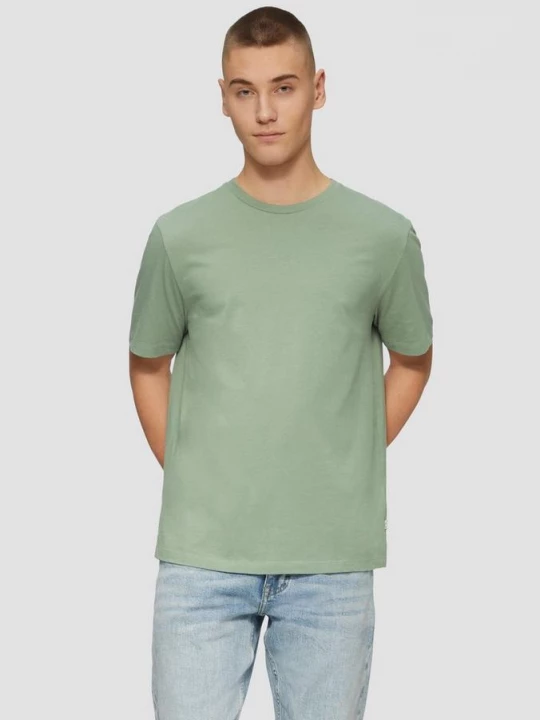 Foto van product Basic T-shirt met ronde hals en logoprint QS groen