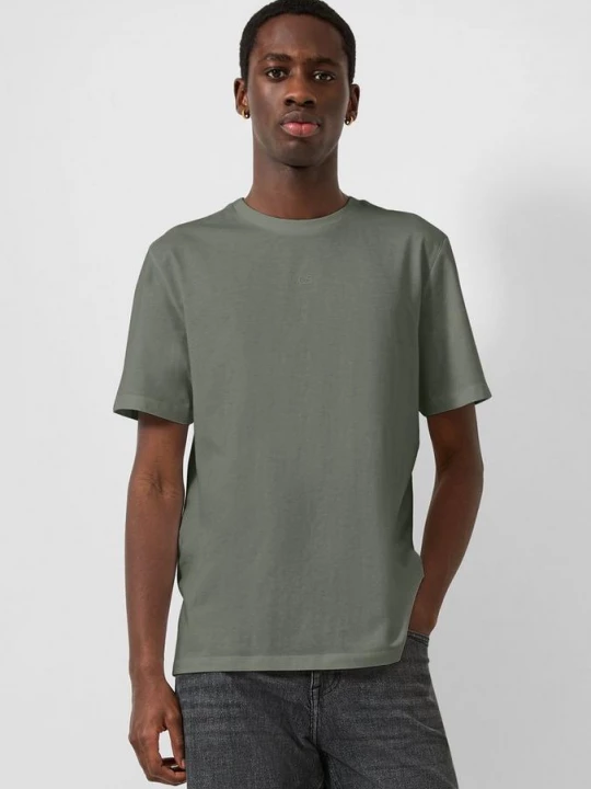 Foto van product Basic T-shirt met ronde hals en logoprint QS olijfgroen