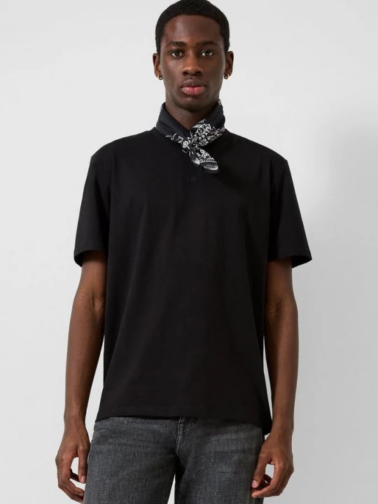 Foto van product Basic T-shirt met ronde hals en logoprint QS zwart