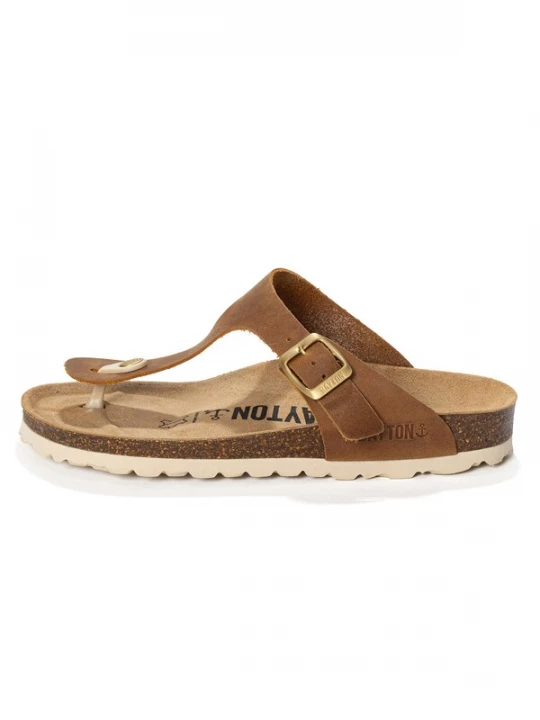 Foto van product Bayton Teenslipper 'MERCURE' crème / camel / bruin / goud