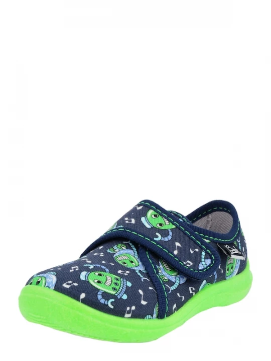 Foto van product BECK Huisschoenen 'Robots' navy / lichtblauw / limoen / wit