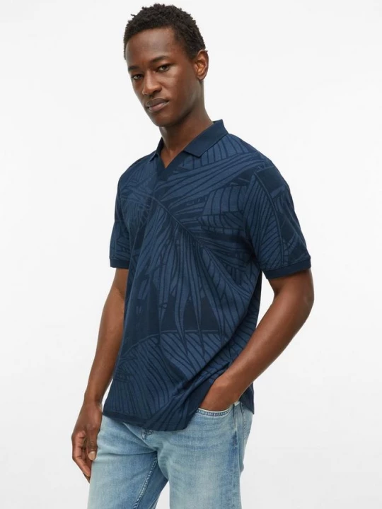 Foto van product Bedrukte polo van katoen / linnenmix s.Oliver blauw
