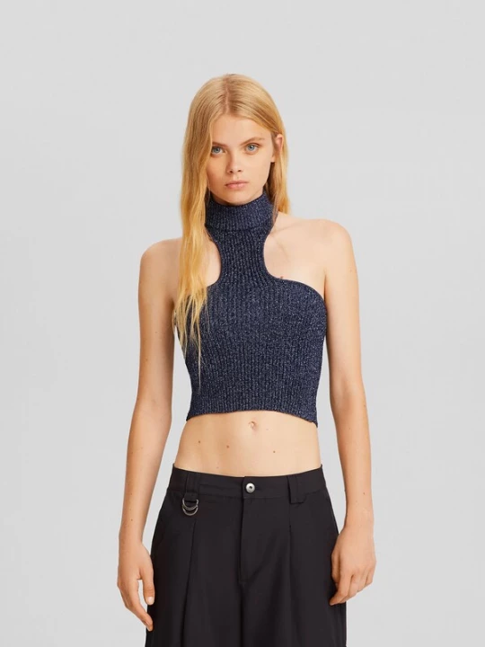 Foto van product Bershka Gebreide top blauw gemêleerd