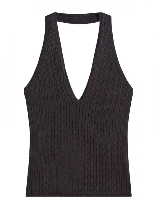 Foto van product Bershka Gebreide top zwart gemêleerd