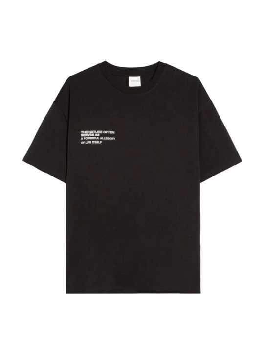 Foto van product Bershka Shirt 'ARTE FLORES' donkergrijs / zwart / wit