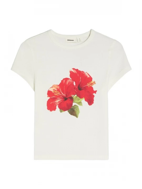 Foto van product Bershka Shirt geel / lichtgroen / vuurrood / wit