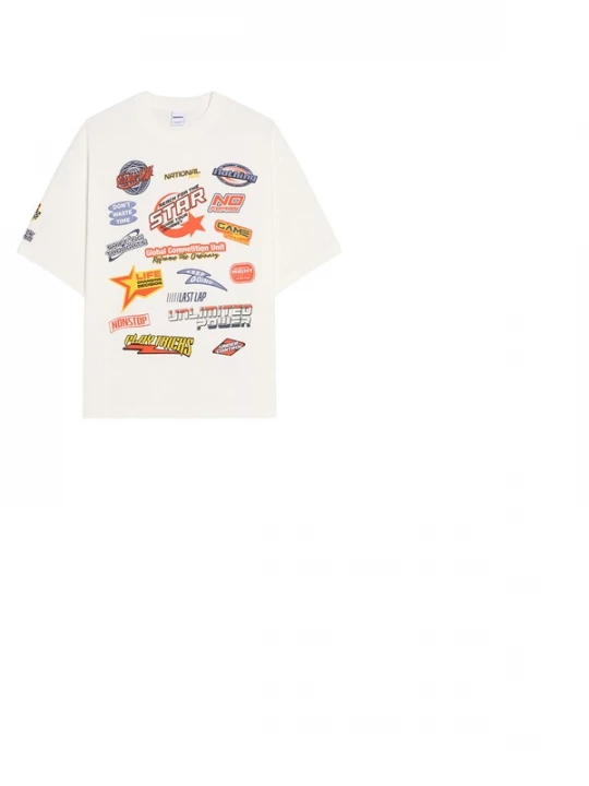 Foto van product Bershka Shirt 'RACING' duifblauw / geel / oranje / offwhite