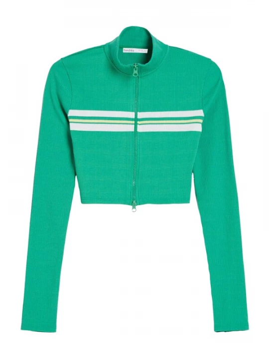 Foto van product Bershka Sweatvest groen / offwhite