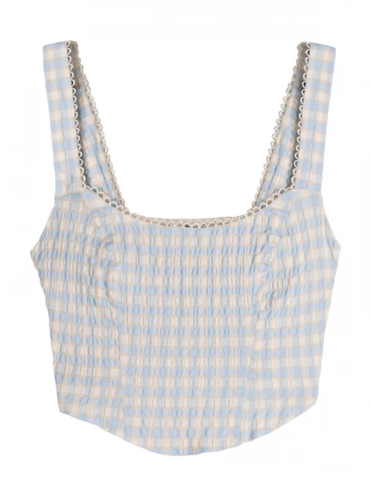 Foto van product Bershka Top lichtblauw / donkergeel / offwhite