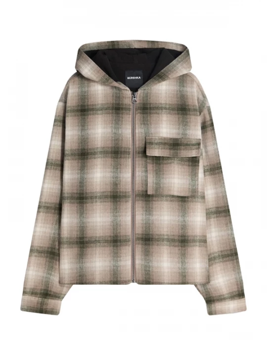Foto van product Bershka Tussenjas donkerbruin / kaki / wit