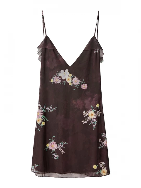 Foto van product Bershka Zomerjurk groen / aubergine / rosa / wit