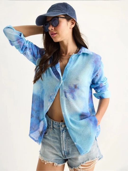 Foto van product Bianco Lucci Blouse blauw / hemelsblauw / lila / wit