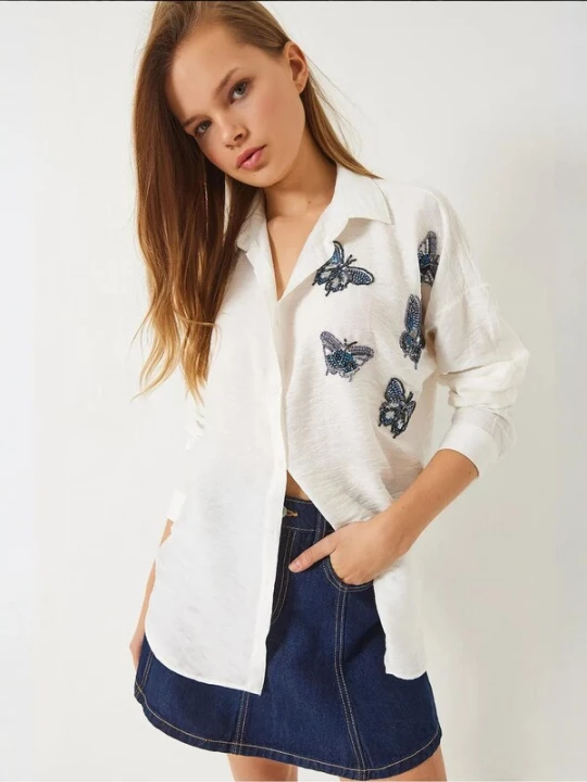 Foto van product Bianco Lucci Blouse blauw / zwart / wit