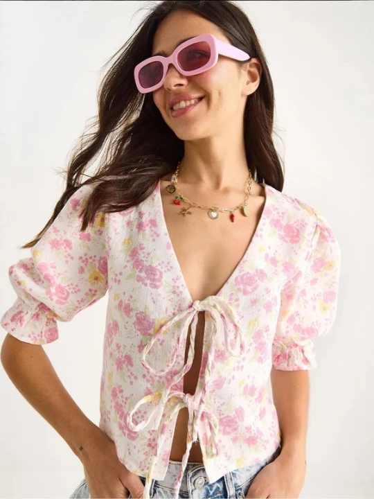 Foto van product Bianco Lucci Blouse curry / pastelgroen / rosa / wit