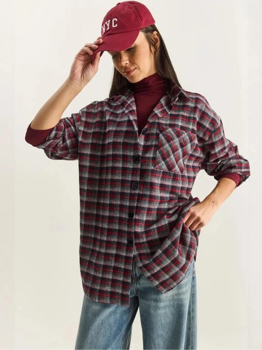 Foto van product Bianco Lucci Blouse marine / knalrood / wit