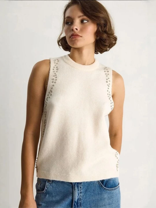Foto van product Bianco Lucci Gebreide top sand / zilver