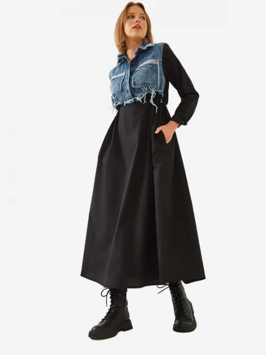 Foto van product Bianco Lucci Jurk blauw denim / zwart