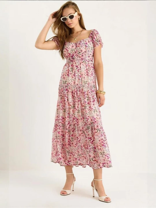 Foto van product Bianco Lucci Jurk groen / fuchsia / rosa / offwhite